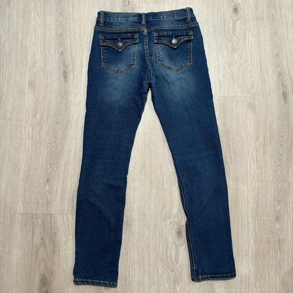 Kids Vigoss Girls Dark Wash Blue Straight Leg Denim Jeans Size 12 L